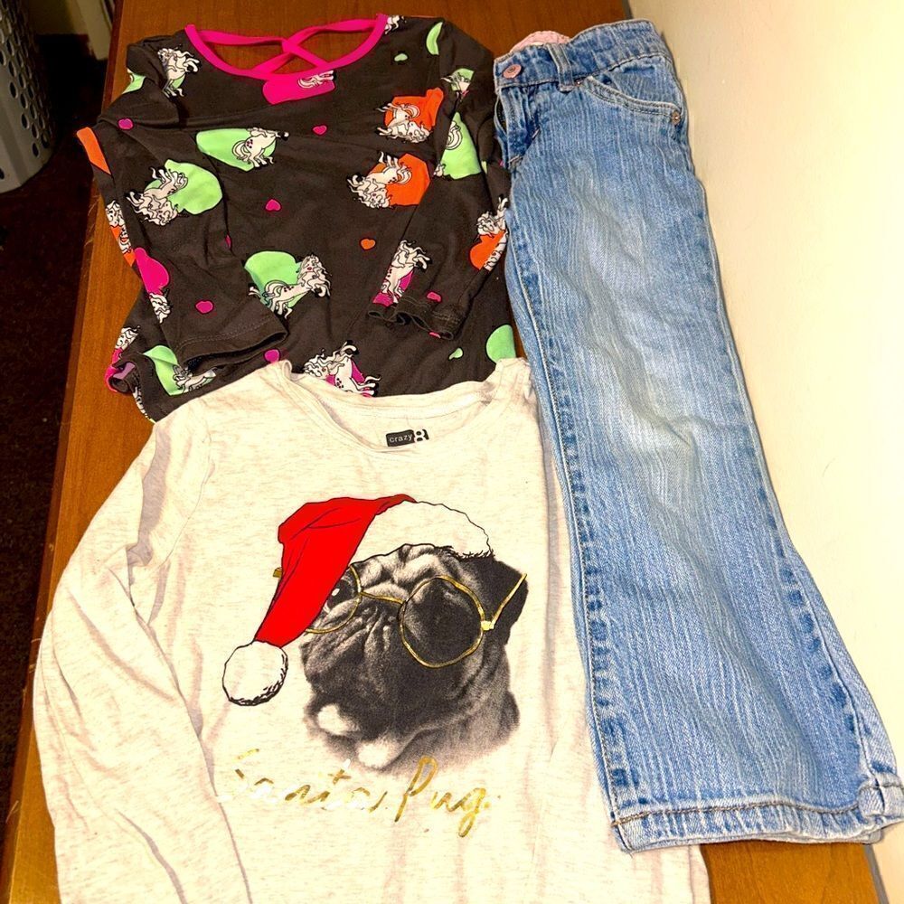 Bundle of levi jeans and 2 long sleeve shirts girls size 5T